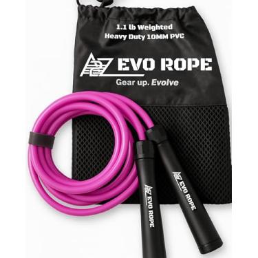 Imagem de Corda EVO – Corda de salto ponderada para homens e mulheres – Corda de pular pesada ajustável com alças ergonômicas antiderrapantes – Rolamentos de esferas sem emaranhamento – Ideal para HIIT