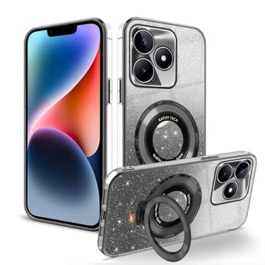 Imagem de Anlalish Compatível com Realme Note 50 capa transparente com glitter com suporte de anel, capa de telefone Realme Note 50 de silicone brilhante fofa proteção funda para meninas (preto)