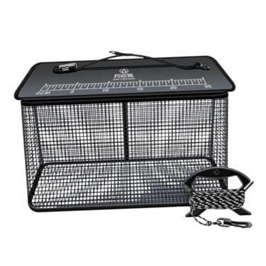 Imagem de oshhni Cesta de pesca flutuante, gaiola de pesca para peixes vivos capturados, armadilha para carpas revestida de borracha, bolsa de proteção versátil, Preto 34cmx20cmx28cm