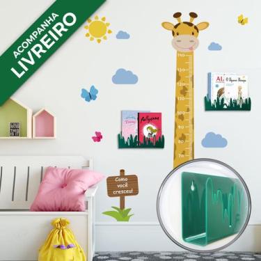 Imagem de Adesivo De Parede Régua Crescimento Girafa com Porta Livros - Quartinh