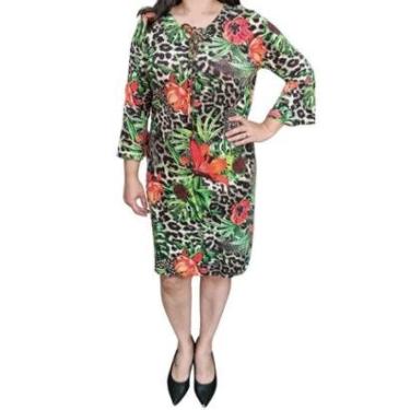 Imagem de Vestido Feminino Manga 3/4 Estampado Pra D´ela Plus Size-Feminino