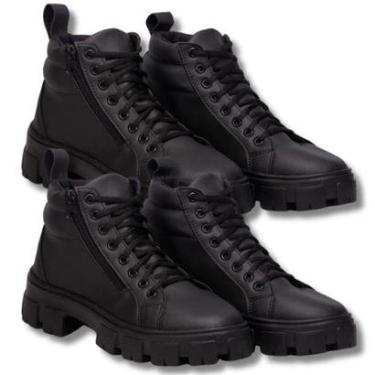 Imagem de Bota Feminina elegante, kit 2 pares Preto, Sola de borracha skate.-Feminino