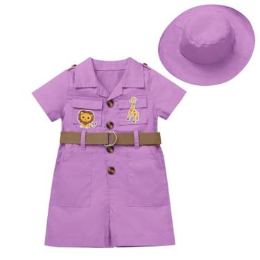 Imagem de IDOPIP Conjunto de roupas de safári para bebês, meninos, meninas, selva, macacão + chapéu, conjunto de roupas para festa de aniversário de verão e Halloween, macacão para sessão de fotos, macacão com