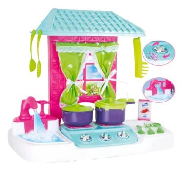 Imagem de Cozinha Com água, Brinquedo Infantil Premium com Acessórios, panelinhas, Pia e Fogão, Rosa e Roxo, Menina, talheres, comidinha, kitchen, Criança