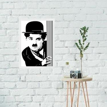 Imagem de Quadro Charlie Chaplin Abstrato Preto E Branco 24X18Cm Vidro