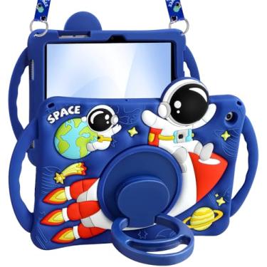 Imagem de Boaretiu Capa para Samsung Galaxy Tab A9 Plus – Capa de silicone macia de desenho animado 3D astronauta astronauta com alça e suporte giratório para meninas e adolescentes capa de tablet para Samsung