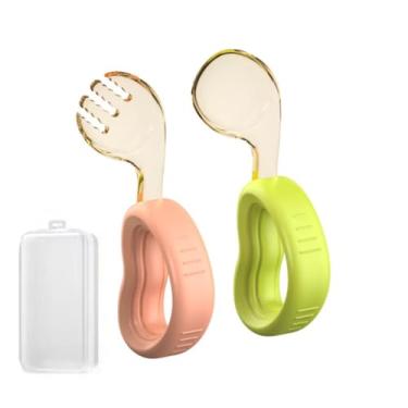 Imagem de Conjunto de Colher e Garfo Frutas para Aprendizagem Comer Bebê Infantil Aço Inoxidável 316 com Caixa Armazenamento