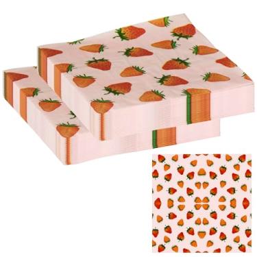 Imagem de Guardanapos de festa de morango 16,5 x 16,5 polegadas 50 peças guardanapos descartáveis de papel de frutas de verão guardanapos de jantar de coquetel rosa, para decoração de festa de chá de bebê,