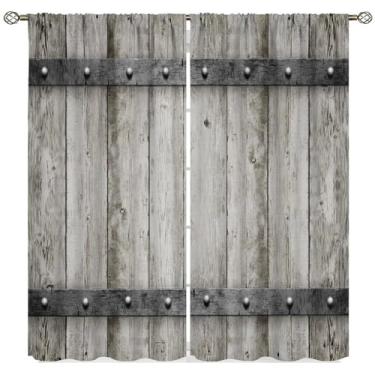 Imagem de Yearn Jear Cortinas de madeira rústica, casa de fazenda, vintage, porta de celeiro, estilo ocidental, tratamentos de janela, cortinas para quarto, sala de estar, cozinha, decoração de 106 x 113 cm