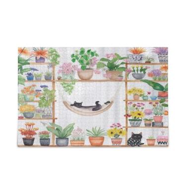Imagem de WELLDAY Quebra-cabeça gato preguiçoso jardim flor 500 peças grande jogo de arte para adultos adolescentes