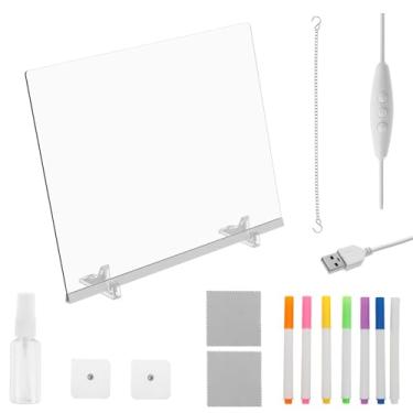 Imagem de Quadro de notas de LED com caneta de 7 cores e suporte de 4 modos, 13,78 × 213 cm placa de desenho de LED com luz, quadro apagável a seco com 7 marcadores, tecido macio, corrente de pendurar, presente