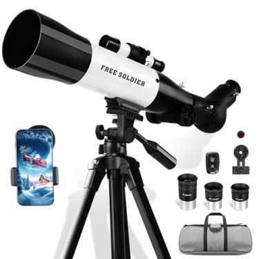 Imagem de FREE SOLDIER Telescópio refrator de 70 mm de abertura de 500 mm para adultos de alta potência - Telescópio refratário astronômico profissional para adultos iniciantes com adaptador de telefone e bolsa