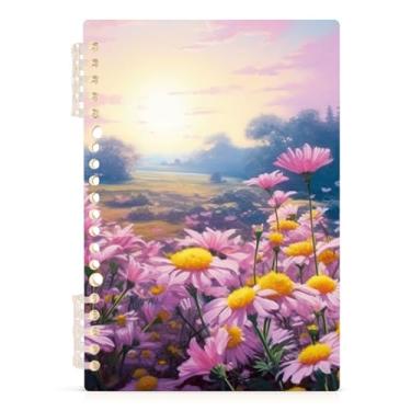Imagem de Burbuja Caderno de paisagem floral, papel pautado universitário A5 com 60 folhas, fichário para escritório, 1 pacote