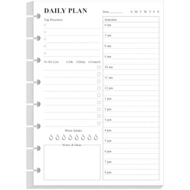 Imagem de Enchimento de lista de tarefas tamanho júnior – Refil de agenda diária sem data de 8 discos para fichário A5, agenda de 100 folhas/200 páginas e refil forrado, papel branco de 100 g/m², 14 cm x 21 cm