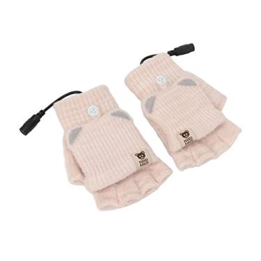 Imagem de Cryfokt Luvas Aquecidas USB Homens Mulheres Aquecedor de Mãos Sem Dedos de Inverno para Escritório de Trabalho, Várias Maneiras de Usar para Jogos de Digitação, Aquecimento Uniforme de 40-45 ℃, (Bege)