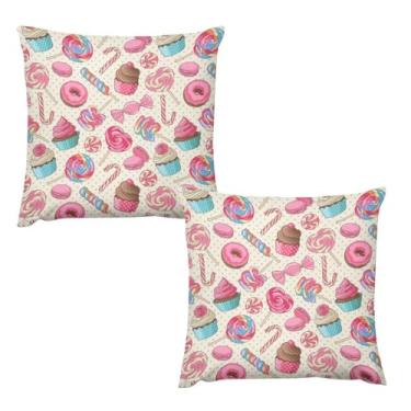 Imagem de KANEPE Capas de almofada de sobremesa para crianças, delicioso, pirulito, doce, macaroon, cupcake, bolinhas, decoração aconchegante, macia, capa de almofada para sala de estar, quarto, sofá-cama