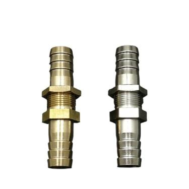 Imagem de ROUPWKWO 6 8 10 12 13 14 16 19 25 mm mangueira cauda farpa latão anteparo encaixe de tubulação acoplador conector instalação do painel (niquelado, 25 mm)