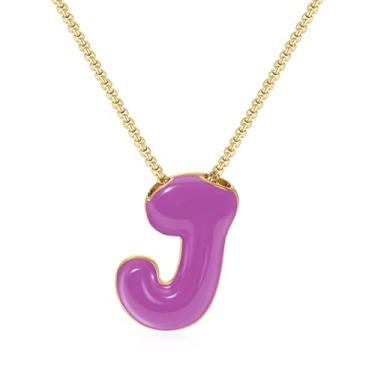 Imagem de KissYan Colar com letras de bolha, banhado a ouro 14 K, pingente de caixa com inicial de balão colorido, joia delicada para presente, Adjustable, Cobre, Sem Pedra Preciosa