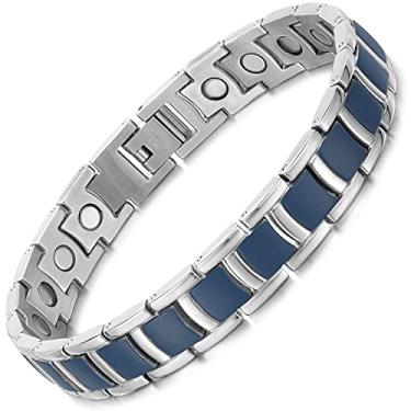 Imagem de RainSo Pulseira magnética masculina e feminina de aço de titânio com design de laca ajustável com caixa de presente (azul laca M)