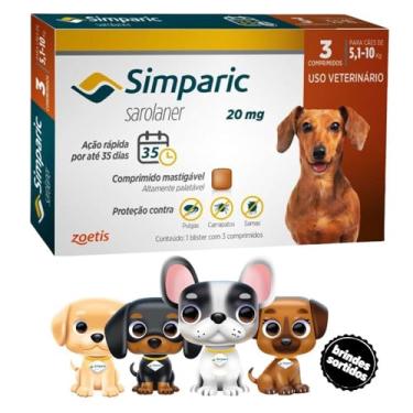 Imagem de Simparic Antipulgas E Carrapatos Cães 5,1 A 10Kg C/3 Comprimidos + Surpresa