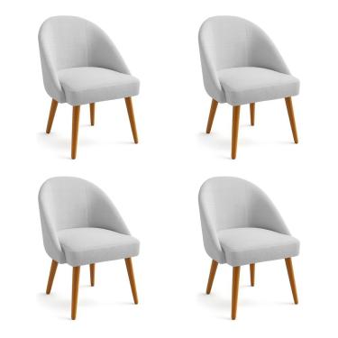 Imagem de Kit 04 Cadeiras Poltrona De Jantar Estofada Luna Boucle Pés Palito Castanho - Pallazio Cor Cinza