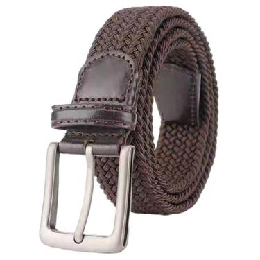 Imagem de Cinto Masculino Tecido Trançado Elástico Ponteiras Em Couro - NoBrand,