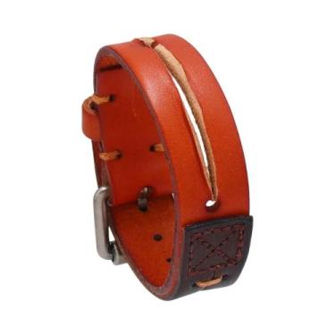 Imagem de Pulseira de couro genuíno vintage masculina fivela de metal, moda - NO