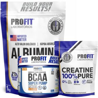 Imagem de ALBUMINA 1KG l CREATINA PURA MONOHIDRATADA 250G l BCAA 300G SUPER PUMP l PROFIT-Unissex