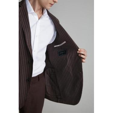Imagem de Blazer Alfaiataria Risca de Giz Slim Fit - Marrom Café - Highstil, Mar