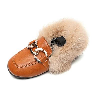 Imagem de Sapato infantil infantil de veludo com pele para meninos e meninas, mocassins, de couro, quente, para caminhadas diárias, mocassim para meninas, Marrom, 7.5 Toddler