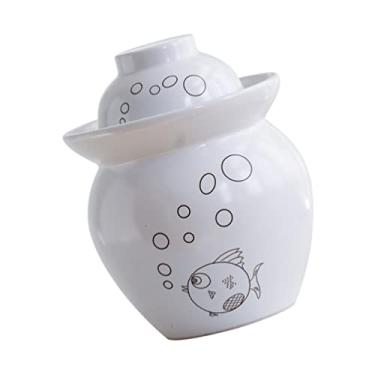 Imagem de Pote De Kimchi De Cerâmica Potes De Fido Kit Iniciante Airlocks Para Fermentação Recipiente De Kimchi De Cerâmica Recipiente Selado Para Alimentos Câmara De Ar Jarra Sichuan Picles