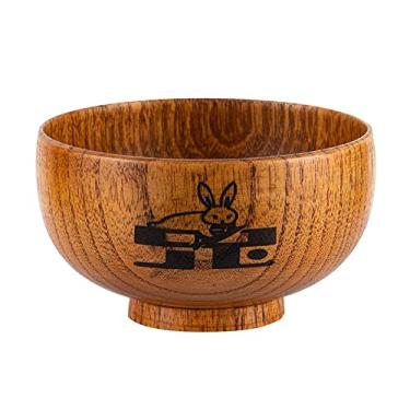 Imagem de UPTALY 1 peça de tigelas de cereais de madeira de jujuba natural (ano do coelho, 300 ml), conjunto de tigelas de arroz do zodíaco animal, tigelas chinesas feitas à mão, tigela de madeira de aveia, tigela de refeição infantil, utensílios de madeira japonesa