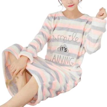 Imagem de 2020 inverno flanela noite vestido feminino plus size camisola quente solto bonito impressão sleepshirts manga longa homewear camisola, cor 3, hxl