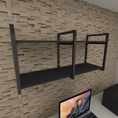 Imagem de Prateleira industrial para escritório aço cor preto prateleiras 30cm c