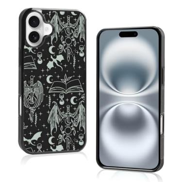 Imagem de Aesthetic Bookish Fantasy Capa de telefone fina compatível com iPhone 16 Plus 6,7 polegadas, proteção TPU à prova de choque vintage Dragon Wyverns amantes de livros Sage Swords capa de telefone para
