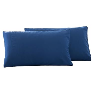 Imagem de Pacote com 2 fronhas de cama de microfibra, tamanho king, capas de travesseiro de cama supermacias, fecho de envelope, resistente a rugas, desbotamento e manchas, 50 x 91 cm, azul marinho