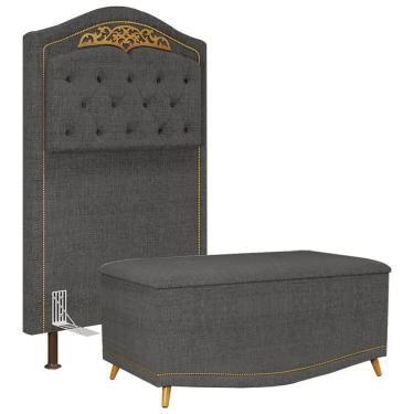 Imagem de Cabeceira Cama Box Solteiro 90cm Com Calçadeira Baú Imperial J02 Linho Grafite - Mpozenato