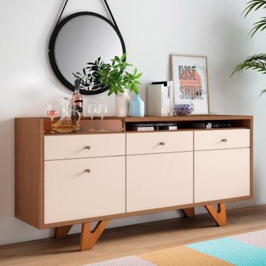 Imagem de Balcão Aparador Buffet 2 Portas Sollare Castanho/off - Hb Móveis