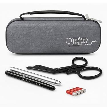 Imagem de Ever Ready First Aid Stethoscope Case Including Titanium Shears, 2 Penlights Black & Silver Fits Littmann-Type Stethoscope, Rubber Grip Handle - Gray