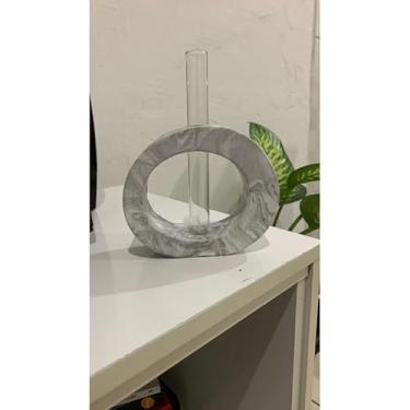 Imagem de Vaso Decorativo Artesanal Oval Boho em Cimento (Peça unica cor marmore)