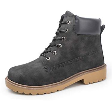 Imagem de Bigfanshu Botas de inverno 2020 masculinas de camurça de couro unissex moda neve masculino sapatos de trabalho botas para amantes grandes plus size masculino mocassins de cano médio e sem cadarço no tornozelo botas chukka sem cadarço, Cinza, 42 BR G