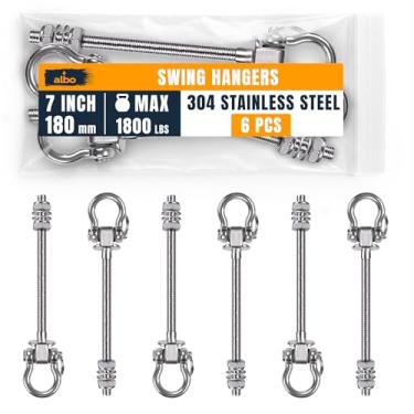 Imagem de Albo Pacote com 6 cabides de balanço resistentes – 18 cm, aço inoxidável 304, ganchos giratórios de 816 kg para varanda, saco de pancadas, rede, ioga, academia, playground, suporte de teto para
