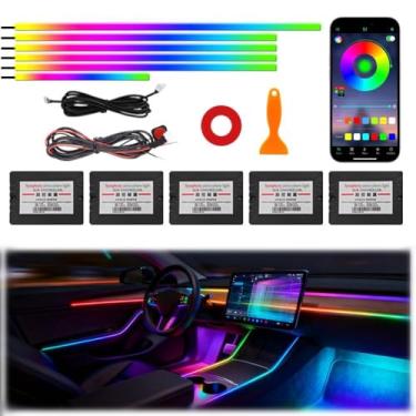 Imagem de Iluminação Ambiente Interior de Acrílico para Carro, Kit de Fita LED RGB Interior com Modo de Sincronização de Música, 139 cm de Comprimento Adequado para Pickup, Caminhões, SUV e Veículos Grandes (18
