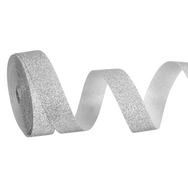 Imagem de PATIKIL Rolo de fita de glitter metálico, rolos de tecido de embrulho de presente de borda única para artesanato, buquê de casamento, festa de casamento, decoração de Natal, cinza claro