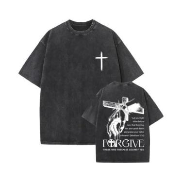 Imagem de Camiseta Vintage Oversized De Rock Gótico Jesus Perdoe-os Lavada Para 