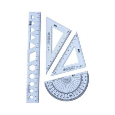 Imagem de Conjunto De 4 Peças: Esquadro, Régua, Transferidor E Esquadro De Geome