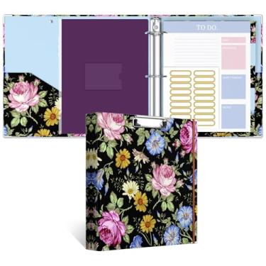 Imagem de Fichário de 3 anéis, fichário redondo de 5 cm com prancheta, abas divisórias, mangas de bolsa com zíper de PVC e planejadores de listas de tarefas, fichário decorativo para mulheres, homens, escola,