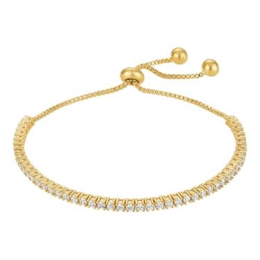 Imagem de KISPER Pulseira de tênis ajustável feminina - ouro branco 18K ou corte redondo banhado a ouro AAAAA CZ, pulseira delicada de zircônia cúbica de 2 mm/3 mm/4 mm, presente elegante, 3mm, Ouro amarelo