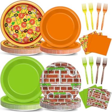 Imagem de 96Pcs Turtle Party Plates and Napkins Pizza Birthday Party Supplies Green Sea Turtles Napkins Turtle Pizza Themed Tableware Set Dessert Paper Plates for Video Game Cartoon Themed Birthday Decorations