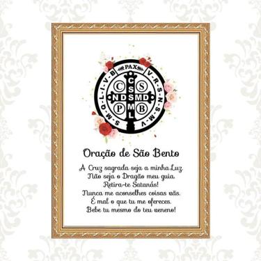 Imagem de Quadro Moldura Dourada Oração São Bento 24X18Cm